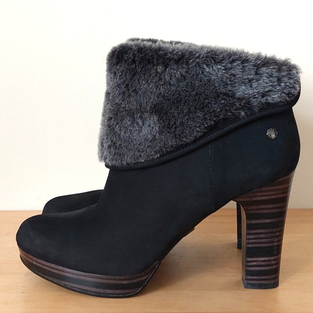 UGG Black Nubuck Leather Heeled Aankle Boots